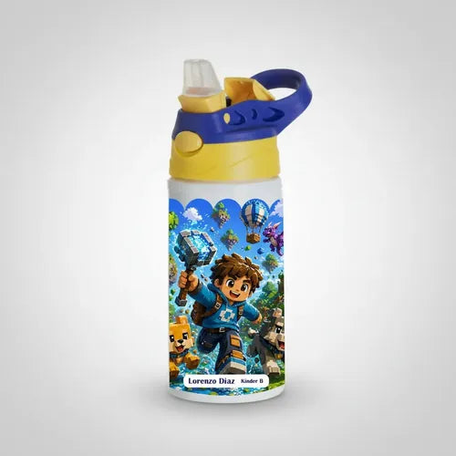 Botella Agua Niño Térmica Escolar Personalizada Videojuegos Blanco