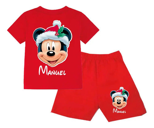 Pijama Corto Mickey Navidad Niños Algodón