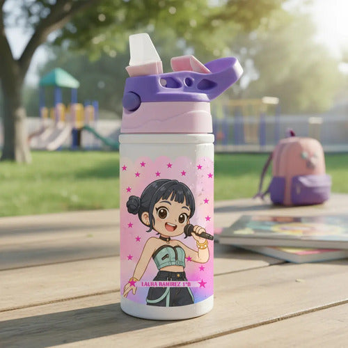 Botella Agua Zoey Huntrix Guerreras K Pop Personalizada Rosa