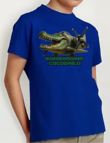 Polera Color Algodón 100% Niños Bombardiro Crocodilo Brainro