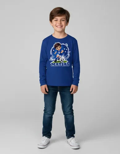 Polera Algodon Manga Larga Futbol Niño Personalizada Nombre