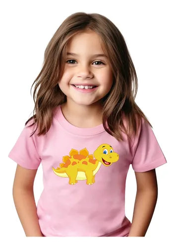 Polera Color Algodón 100% Niñas Niños Dinosaurio Stego Bb