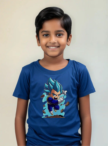 Polera Color Algodón 100% Niños Vegeta Dragon Ball