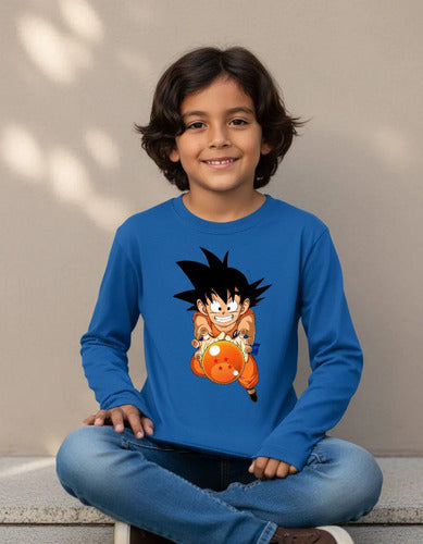 Polera Manga Larga Algodón Niños Goku Dragon Ball