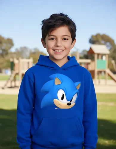 Polerón Canguro Algodón Niños Sonic Cabeza