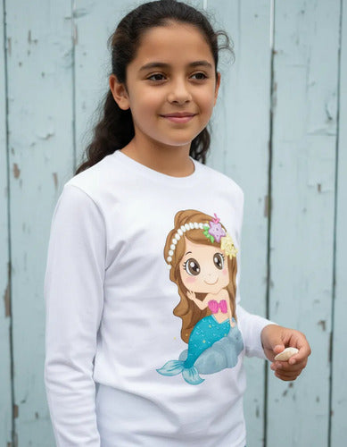Camiseta Polar Manga Larga Polera Niñas Sirena