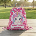 Mochila Morral Tela Unicornio Personalizada Colegio Jardin Fucsia Estampado