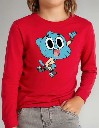Polera Manga Larga Algodón Niños Gumball