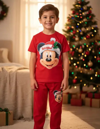 Pijama Largo Mickey 2 Navidad Niños Personalizado Algodón