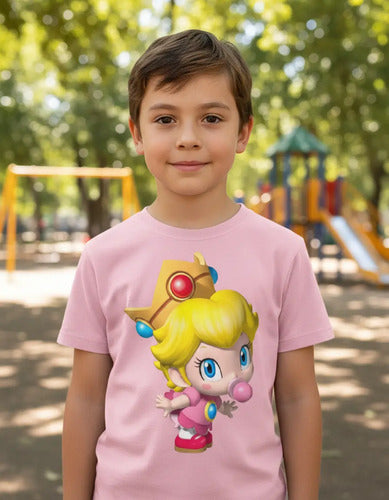 Polera Color Algodón 100% Niños Princesa Peach Mini