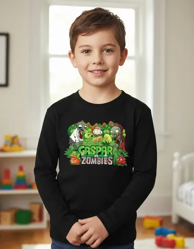 Polera Plantas Vs Zombies Manga Larga Personalizada Niños