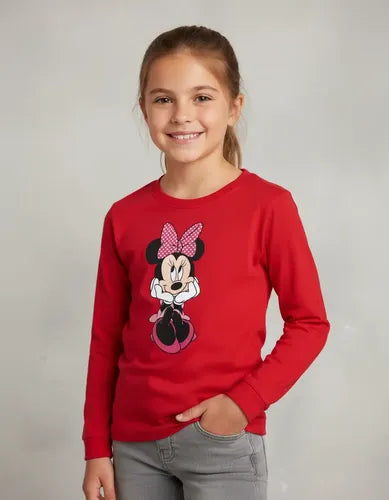 Polera Manga Larga Algodón Niñas Minnie Mouse