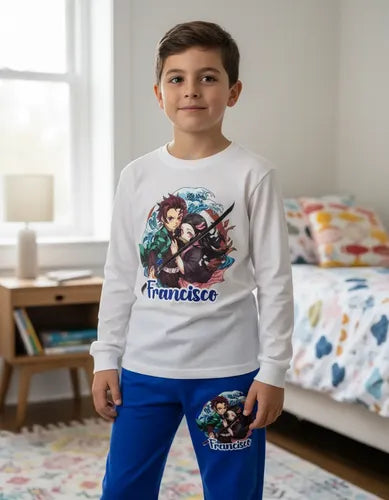 Pijama Largo Demon Slayer Niños 100% Algodón Personalizado