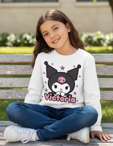 Polera Kuromi Personalizada Niña Manga Larga 100% Algodon