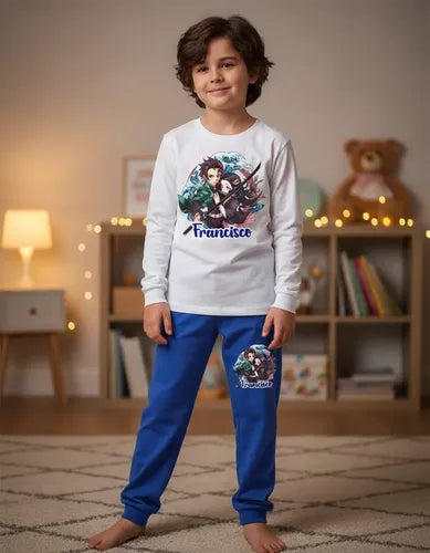 Pijama Largo Demon Slayer Niños 100% Algodón Personalizado