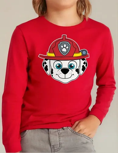 Polera Manga Larga Algodón Niños Marshall Paw Patrol