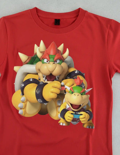 Polera Color Algodón 100% Niños Bowser E Hijo Mario