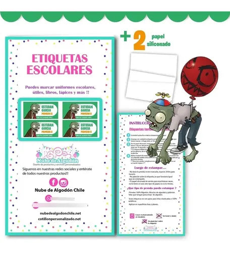 Etiquetas Marcar Ropa Y Utiles Escolares Plantas Vs Zombies Verde Unica