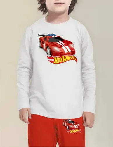 Pijama Largo Niños Algodon Hot Wheels Auto Rojo