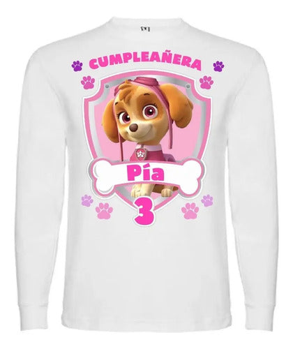 Polera Larga Skye Paw Patrol Cumpleaños Personalizada Niñas