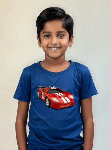 Polera Color Algodón 100% Niños Auto Rojo Hot