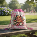 Mochila Morral Capibara  Personalizada Bolsa Tela Colegio Fucsia Estampado