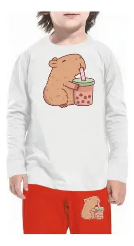 Pijama Largo Niñas Algodon Capibara Bebida Capybara