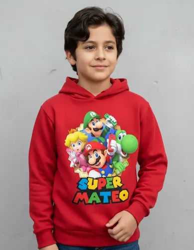 Polerón Mario Bros Amigos Niño Personalizado Algodón
