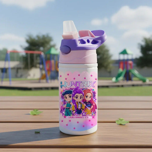 Kit Huntrix: Botella Agua Demon Hunters K Pop Personalizada + Mochila Morral Colegio Personalizada