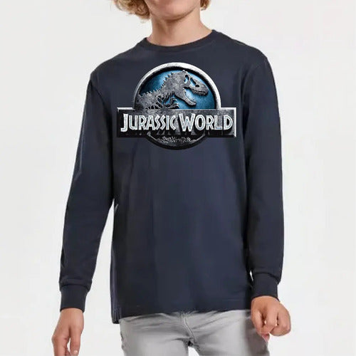 Polera Manga Larga Algodón Niños Jurassic World Dinosaurios