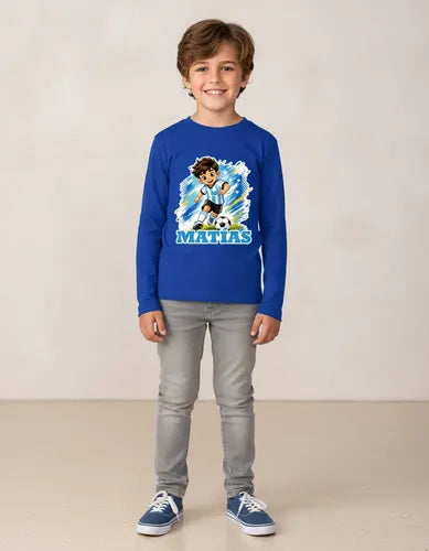 Polera Algodon Manga Larga Futbol Argentina Personalizada