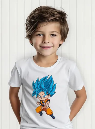 Polera Color Algodón 100% Niños Goku Dragon Ball