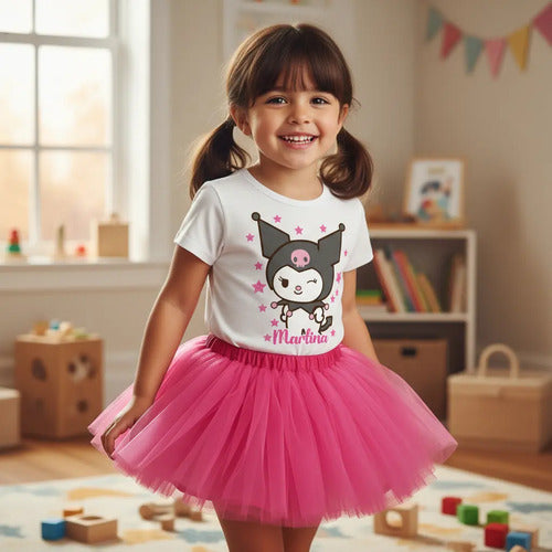 Disfraz Vestido Kuromi D2 Personalizado Polera + Tutú Niñas  Detalles Glitter