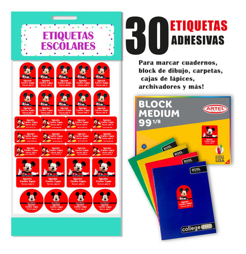 Etiquetas Marcar Ropa Y Utiles Escolares Mickey  Rojo