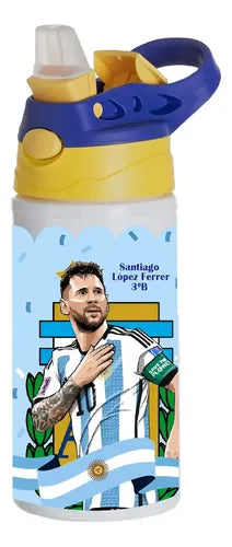 Botella Agua Colegio Messi Futbol Personalizada Niños Blanco