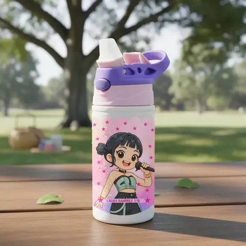 Botella Agua Zoey Huntrix Guerreras K Pop Personalizada Rosa