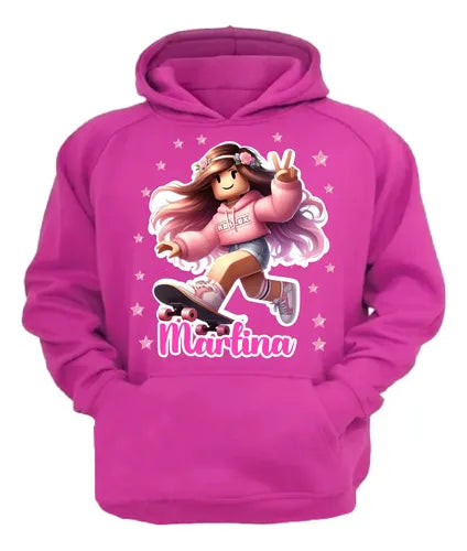 Polerón Canguro Roblox Niñas Personalizado Algodón D4