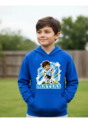 Polerón Canguro Futbol Argentina Niño Personalizado Algodon 14 Azul Futbol Argentina
