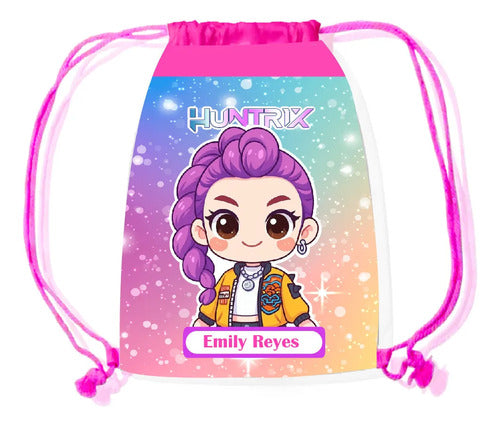 Mochila Morral Rumi Huntrix Bolsa Colegio Personalizada Fucsia Estampado
