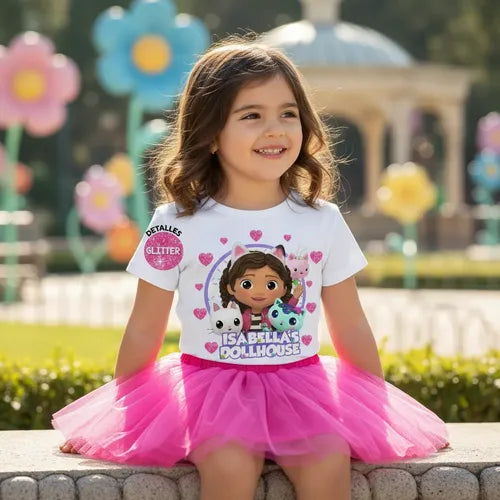 Disfraz Vestido La Casa De Gabby Personalizado Polera + Tutú Niñas Detalles Glitter