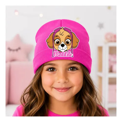 Gorro Lana Skye Paw Patrol Personalizado Niñas  Rosa Talla Niñas Lana