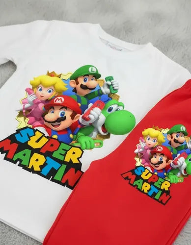 Pijama Largo Mario Bros Y Amigos Personalizado 100% Algodón