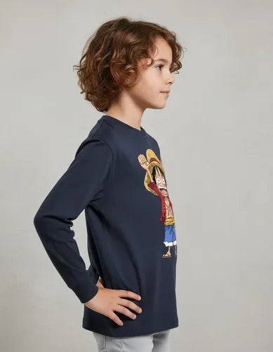 Polera Manga Larga Algodón Niños Luffy One Piece