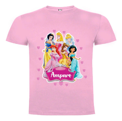 Polera Princesas Personalizada Niñas Algodón 100%