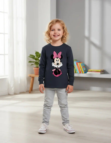 Polera Manga Larga Algodón Niñas Minnie Mouse