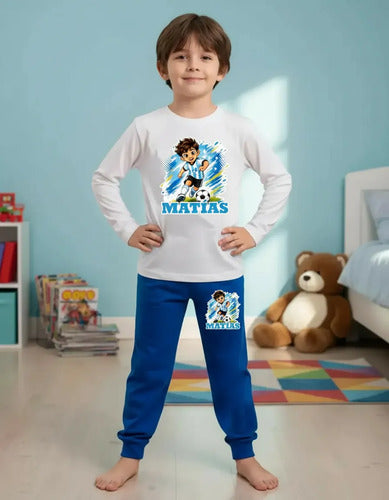 Pijama Niño Futbol Argentina Algodón Largo Personalizado