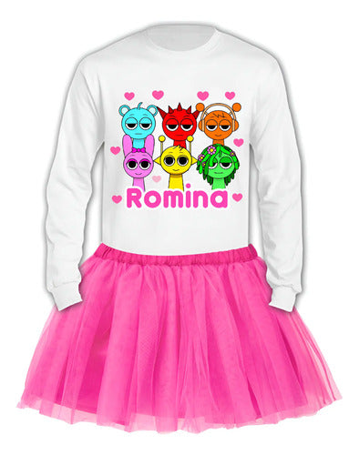 Disfraz Vestido Sprunki Personalizado Polera Manga Larga + Tutú Niñas