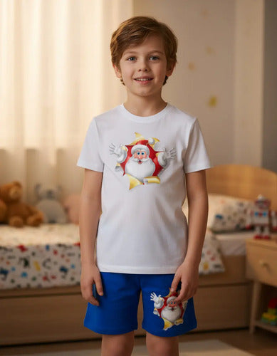 Pijama Corto Niños Algodon Viejito Pascuero Santa Navidad