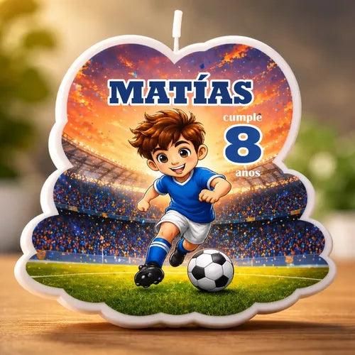 Vela De Cumpleaños Infantil Personalizada Fútbol Niño Nombre