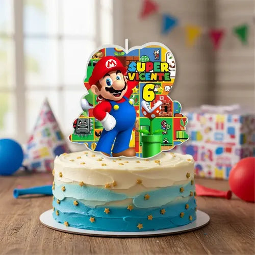 Vela De Cumpleaños Mario Bros Personalizada Niños